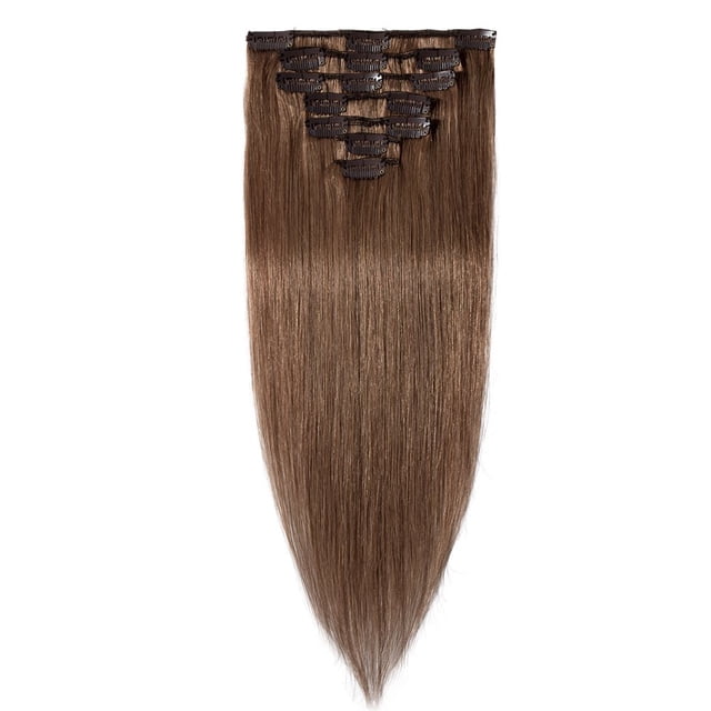 Extensions de Cheveux Humains Remy 100 % à Clip, Cheveux Humains Lisses et Soyeux, 7 Pcs, 15 clips