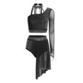 thumbnail image 3 of Runhomal Haut Court Deux Pièces pour Femme avec Strass Lyriques et Short Tenue de Danse Moderne Noir TG, 3 of 5
