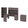 thumbnail image 1 of Bestar Innova 60W L-Shaped Desk with Hutch, Lateral File Cabinet, and Bookcase bark grey, 1 of 2