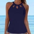 thumbnail image 2 of Huesdet Tankini Haut pour Femme Seulement, Haut de Maillot de Bain à Col Montant, Haut de Maillot Contrôle du Ventre, Haut de Bain Froncé Sans Bas (Bleu Foncé, S), 2 of 7