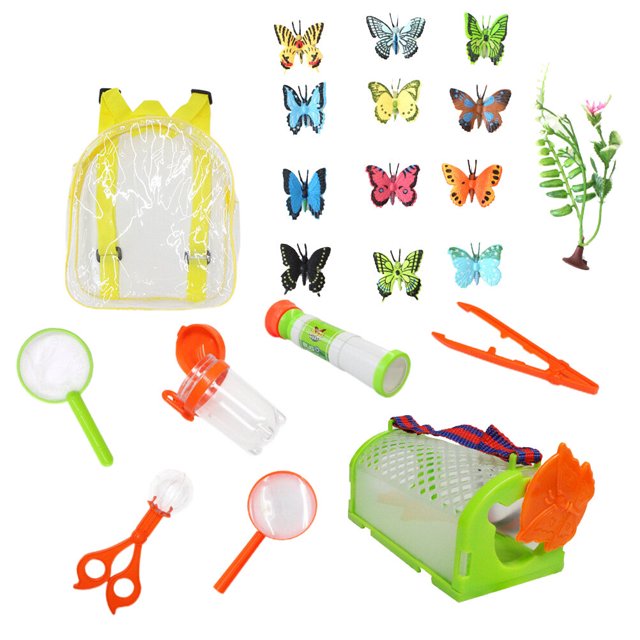 21Pcs Insects Toys Set with Telescope Insect Net Outdoor Insect Observation Box Capture Kit Kids Scientific Educational Toys (Butterfly and Capture Box)