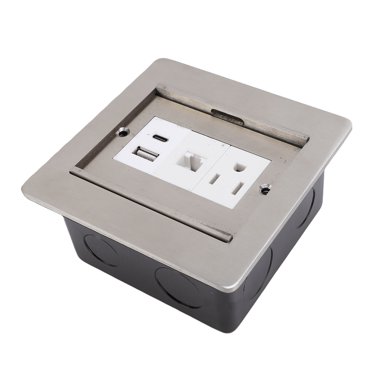 Recessed Floor Outlet, Recessed Floor Socket 3 Prong USB A USB C LAN Port Sliding Door for Floors Countertops Decks Tables