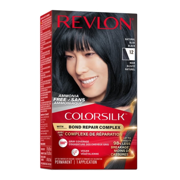 REVLON ColorSilk™ BOND REPAIR Permanent Hair Colour, 100% Gray Coverage, Ammonia Free Dye, Vegan Keratin, Natural Blue Black 1PK