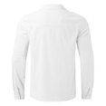 thumbnail image 4 of Chemises pour Hommes Été Coton Lin Solide Ample Col Rabattu Manches Longues Hauts Hommes Blanc TTTG, 4 of 5