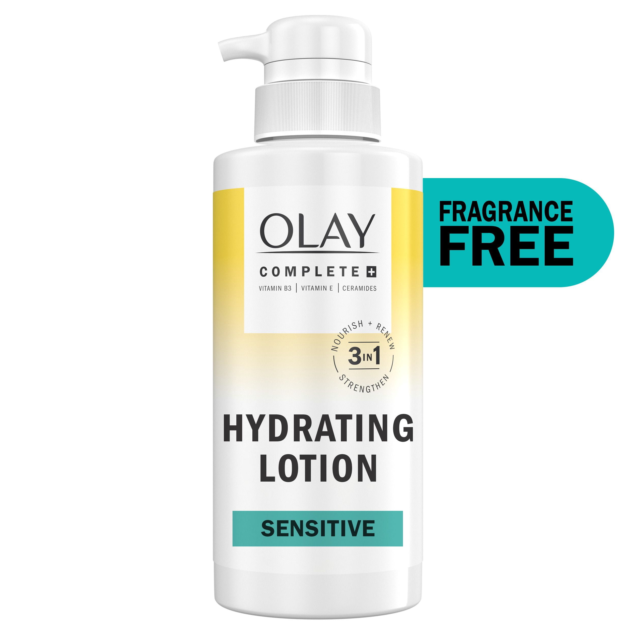 Olay Complete+ Hydrating Lotion Fragrance-Free, 300 mL, 3-in-1 Nourishing Face Moisturizer for All Skin Types with Vitamin B3, Vitamin E, and Ceramides