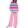 thumbnail image 2 of TIMIFIS Ensemble 2 Pcs d'Automne pour Femmes, Décontracté, Ample, Col Rond, Rayé, Haut à Manches Longues et Ensemble Pantalon à Jambe Grand Uni, 2 of 5