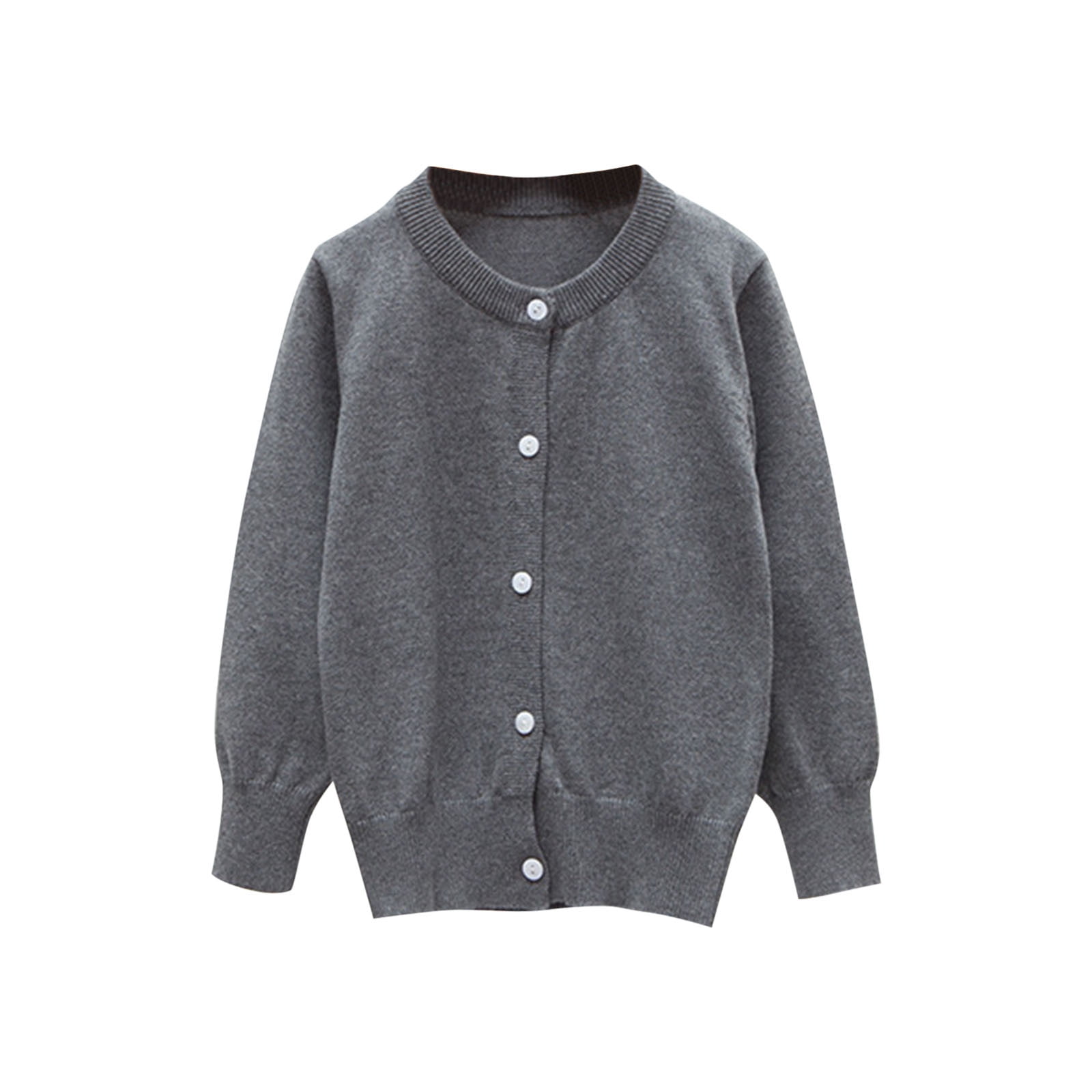 Tranfacy Long Sleeve Shirts for Girls, Fall Tops, Kids Solid Color Fleece Knitted Cardigan Long Sleeve Round Neck Sweater Button Shirts
