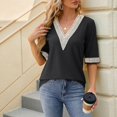 thumbnail image 4 of Timegard Hauts pour Femmes Manches Mi-Longues en Broderie Anglaise Col en V Ample Été Plage Tunique Décontractée pour Porter avec des Leggings, 4 of 7