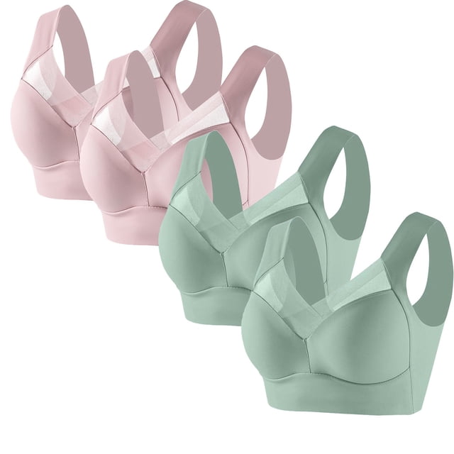 Timegard 4pc Bras for Women Wireless Comfy Breathable Full Coverage High Support Back Smoothing Everyday Bra