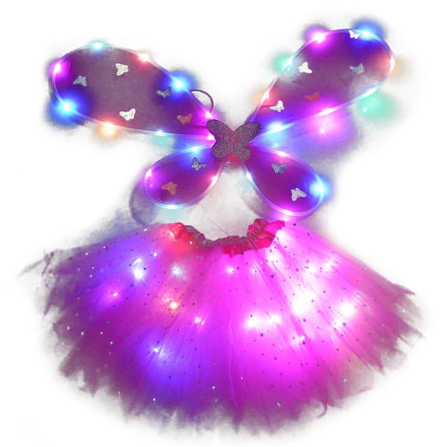 Jupe Tutu d'Halloween à DEL Robe en Tulle de Fête Jupe de Cosplay avec Ailes pour Enfants