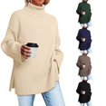 thumbnail image 2 of Autumn and Winter High Neck Oversized Turtleneck Split Long Sleeve High Neck Rib Knitted Sweater for Women, 2 of 6