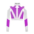 thumbnail image 3 of Eandarui Kids Girls Gymnastics Crop Tops Long Sleeve Shiny Rhinestone Color Block Design with Cross Back Cutout Purple 12, 3 of 5