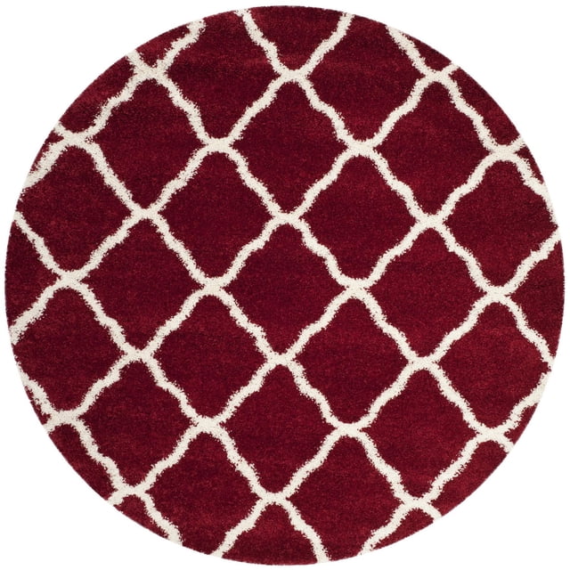 Safavieh Hudson Tapis Shag Géométrique Ligne a, Rond avec une pile Shag Synthétique Rouge Foncé Pelucheuse et un Motif Géométrique de Carreaux Marocains Blanc Cassé, Tissé Mécaniquement pour la Durabilité et un Entretien Facile, Idéal pour Ajouter de la texture et de la Chaleur aux Zones d'Accent de la Maison.