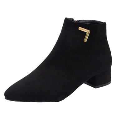 B91xZ Bottes d'Automne et d'Hiver pour Femmes à Talon Bas, Bottines Épaisses, Chaussures d'Hiver, Noir 9