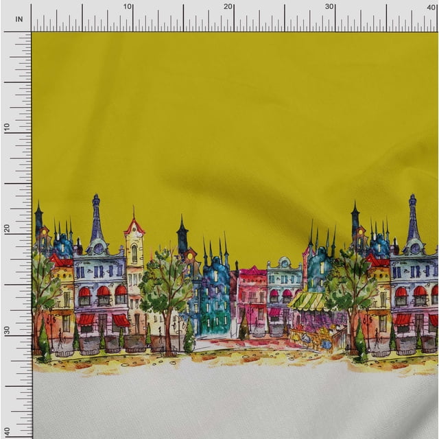 Soimoi Cotton Cambric Fabric Buildings Panel Decor Fabric Printed Yard 56 Inch Wide