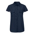 thumbnail image 4 of Pompotops Women Casual Solid Short Sleeve Turn Down Collar Pockets Buttons Shirt Tops, 4 of 5