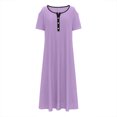 thumbnail image 4 of Mefallenssiah Robe d'Été pour Femme, Confortable et Tendance, Couleur Unie, à Boutons, Ajourée, avec Poches, Manches Courtes, Col Rond, 4 of 5