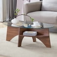 thumbnail image 1 of 41.3" Oval Glass Coffee Table for Living Room,Mid Century Modern Center Table with Tempered Glass Top,Coffee Tables with Storage for Home,Office,Walnut, 1 of 8