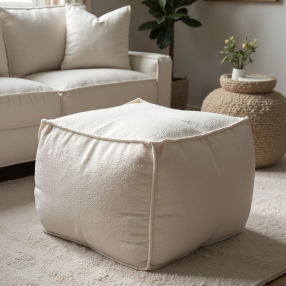Ottoman Teddy, Tissu Inspiré du Bouclé, Design Cube Moderne, Pouf Repose-Pieds Tabouret, Pouf de Sol Duveteux pour Salon, Chambre