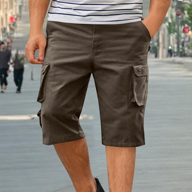 Sentmoon Mens Cargo Shorts Lightweight Drawstring Elastic Waist Swimsuit Multiple Pockets Straight Wide Leg Solid Color Basketball Shorts 2025 Summer Sport Male for Leisure Wear Brown XXXXL