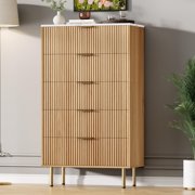 5 Drawers Dresser for Bedroom, Fluted Dresser Chest of Drawers with Handle, Wood Modern Dressers for Closet, Bedroom Furniture Storage Organizer for Living Room, Hallway
