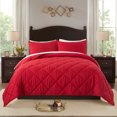 thumbnail image 1 of JML Ensemble de Couette Taille Simple 2 Pcs - 480GSM Texture Froissée Design Carré, Bourgogne, 1 of 5