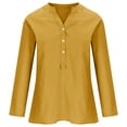 thumbnail image 4 of RKSTN Womens Tops Cotton and Linen V-Neck Long Sleeve Three Buttons Plus Size Tops Loose Fit Solid Color Basic Breathable Summer Tops Blouses, 4 of 5