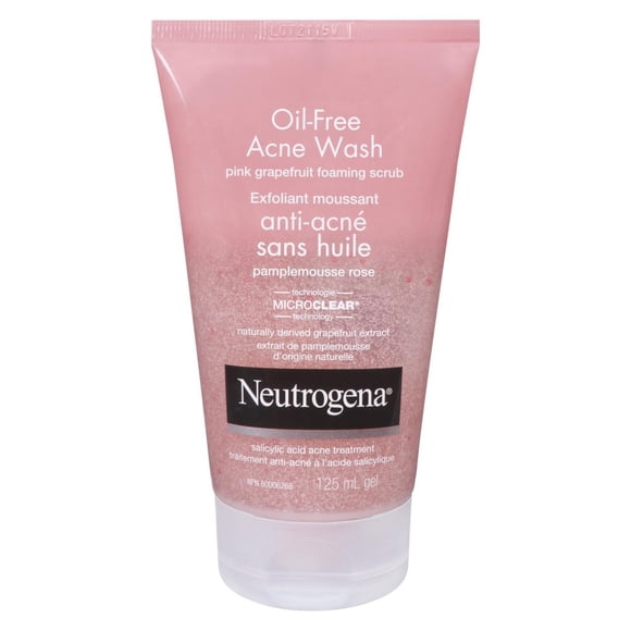 Neutrogena Nettoyant Anti-Acné Sans Huile Exfoliant Moussant, Nettoyant pour le Visage au Pamplemousse Rose