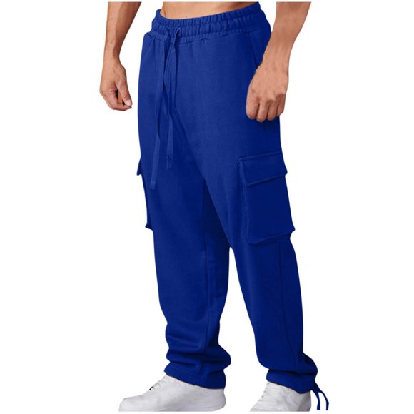 Mens Fashion Joggers Sports Elastic Waist Pockets Pants Sweatpants Trousers Mens Long Pants Solid Color
