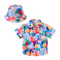 thumbnail image 1 of TZEWGL Short Sleeve Summer Cartoon Prints Beach Holiday Floral Print Shirt With Hat 2Pcs Set Clothes For Infnants size 18-24M, 1 of 5