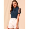 thumbnail image 3 of INSPIRE CHIC Blouse à Manches Courtes en Maille pour Femme, Col en V à Col Montant avec Nœud, 3 of 6