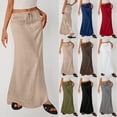 thumbnail image 1 of HVOBTTY Womens Summer Slim Comfortable Solid Color Elastic Waist Versatile Daily Outdoor Long Maxi Skirt Red, L, 1 of 5