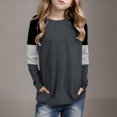 thumbnail image 2 of Posijego Girls Striped Long Sleeve Shirts Kids Round Neck Color Block Tunic Tops Spring T-Shirts Size 4-14 Years, 2 of 6