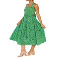 thumbnail image 1 of Robe Maxi Plissée d'Été pour Femme, Col Licou, Sans Manches, Robe Soleil, Dos Croisé, Fluide, Maxi Longue, 1 of 6