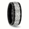 thumbnail image 4 of Stainless Steel Brushed Black IP Grooved Ring 12.5 Size, 4 of 6
