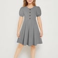 thumbnail image 2 of FAIWAD Robe d'Été pour Filles Manches Bouffantes Boutonnée Robe à Volants pour Fête École Tenue Quotidienne 5-15 Ans, 2 of 7