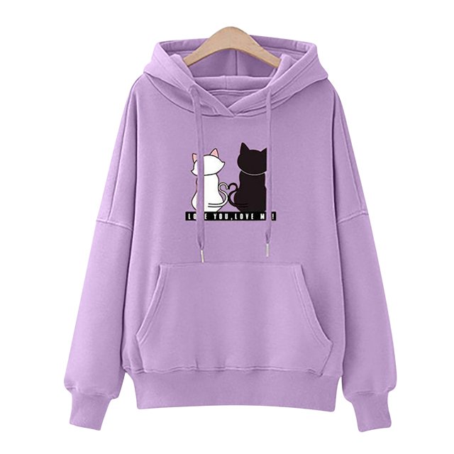 Rbaofujie Chandails à Capuchon Mignons pour Femmes Chandail à Capuchon d'Hiver Chandail Molletonné Chandail Hauts à Manches Longues Confortable Violet Chandail pour Femmes