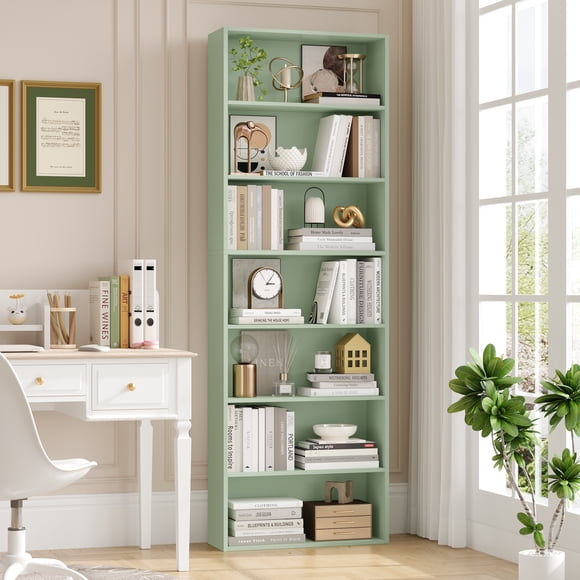 Homfa Bibliothèque de 82 Pouces, Étagères de Rangement Autoportantes pour Exposition, Bibliothèque Ouverte à 7 Niveaux pour Bureau à Domicile, Salon, Chambre, Vert