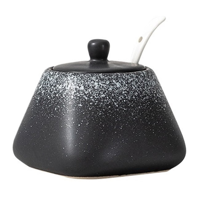 Sugar Bowl with Lid and Spoon, 430ml Ceramic Sugar Bowl, Japanese Salt Jar Container