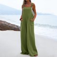 thumbnail image 4 of TrendOFT Womens Casual Summer Jumpsuit Loose Spaghetti Strap Solid Button Pocket Rompers For Women One Piece Overalls Army Green S, 4 of 8