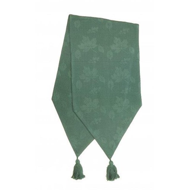 Chemin de Table Côtelé 13 x 54 Po avec Pompons, Vert Chasseur