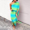 thumbnail image 1 of LOVZFMLL Robe d'Été pour Femme, Aguichant, à une Épaule, Imprimée, Ample, à Manches, Ourlet Fendu à Moitié, Vert, m, 1 of 5