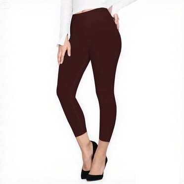 Hitime Capri Leggings Pants for Women Plus Size Super Soft Stretchy Capri Length Yoga Workout Pants, Maroon 2XL-3XL