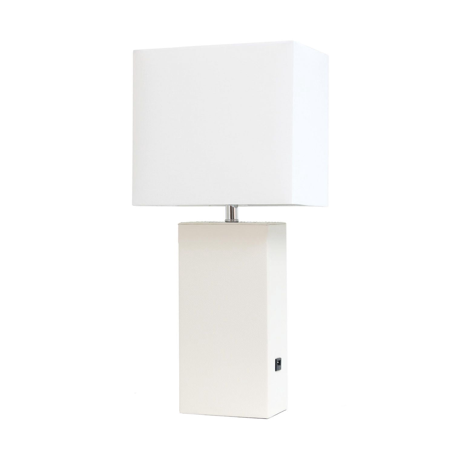 Elegant Designs Modern Leather Table Lamp with USB and White Fabric Shade
