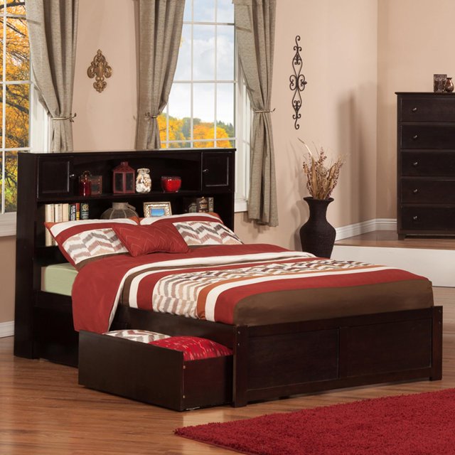 AFI Newport Full Solid Wood Bed with Storage Drawers in Grey