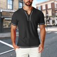 thumbnail image 2 of Txeol Men's Waffle Henley Shirts Casual Summer Short Sleeve Textured Slim Fit Button Tops Solid Color Lightweight Basic Tee,Black,M, 2 of 9