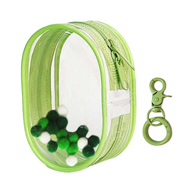 MERIGLARE Clear Figure Display Bag with Keychain Mini Doll Storage Bag for Mini Figure Green Round