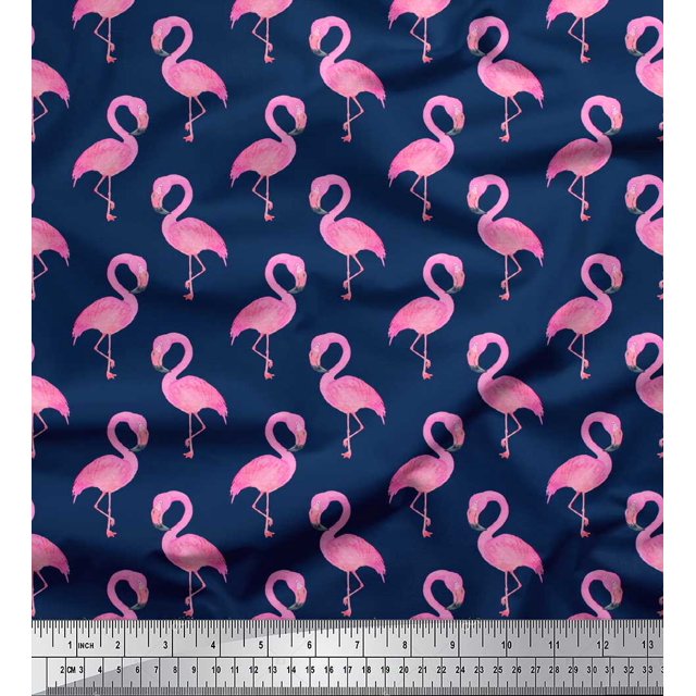 Soimoi Blue Rayon Fabric Flamingo Bird Decor Fabric Printed Yard 56 Inch Wide