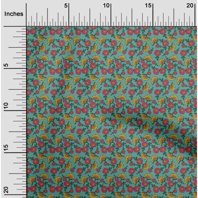 oneOone Viscose Jersey Fabric Leaves & Floral Block Printed Craft Fabric BTY 60 Inch Wide