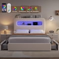 thumbnail image 3 of Homfa Queen Size Velvet Upholstered Bed with LED Lights & 2 Drawers, Storage Headboard Platform Bed Frame with USB Ports & Outlets, Off-White, 3 of 8